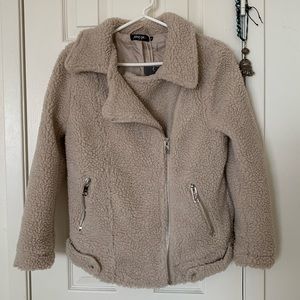 Nasty Gal Cream Fleece Moto Jacket